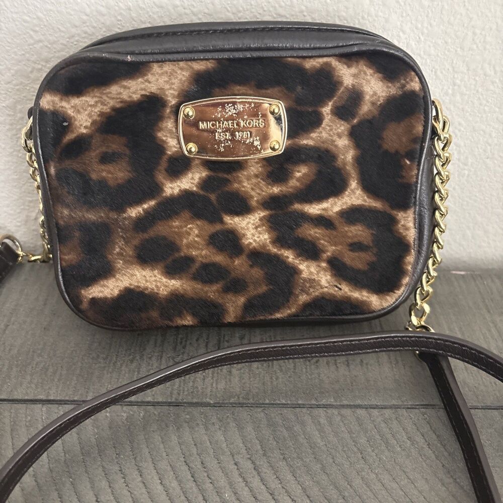 Michael Kors Animal Print Leather Black Mini Crossbody Purse